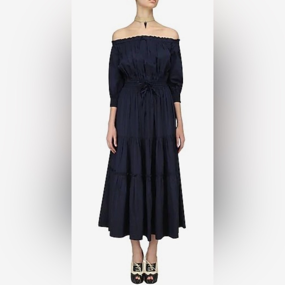 Off shoulder maxi dress with elastic at waist for waist definition. Size S. - Picture 2 of 3